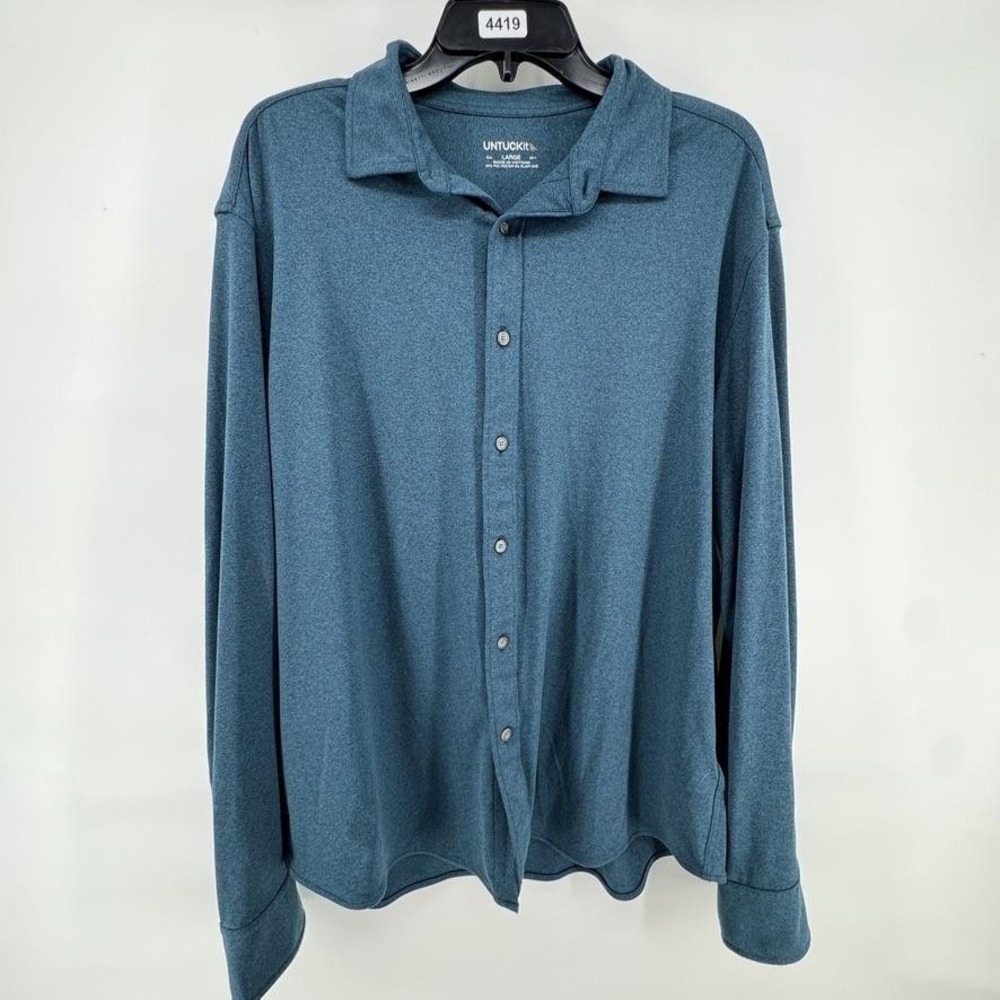 UNTUCKit Shirt Mens Large Blue Stretch Performance Button Up Long Sleeve Casual